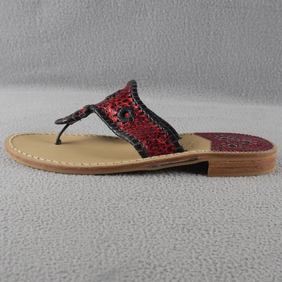 JACK ROGERS 1960 Navajo Red/Blk BOATING JACKS METALLIC LEATHER THONG SANDALS ANB - Picture 2 of 3